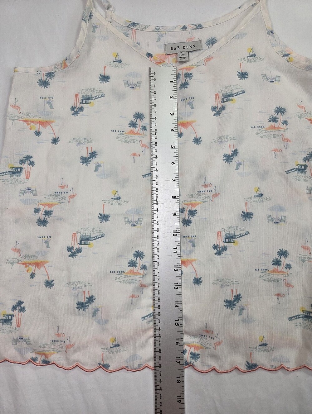 Rae Dunn Beach Print Pajama Set Large Cami Shorts Scalloped Trim Sleepwear - Picture 9 of 14